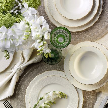 Servizio da tavola 24 pezzi, bianco/oro, in porcellana