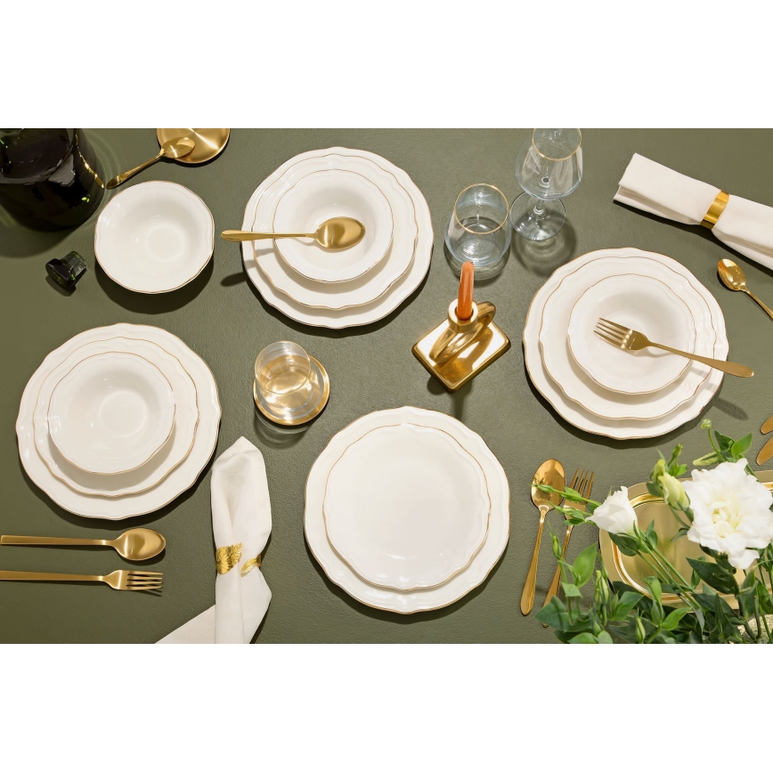 Servizio da tavola 24 pezzi bianco/oro/porcellana