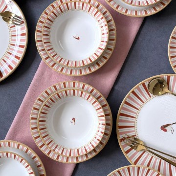 Servizio da tavola 24 pezzi, bianco/rosso/oro, in ceramica