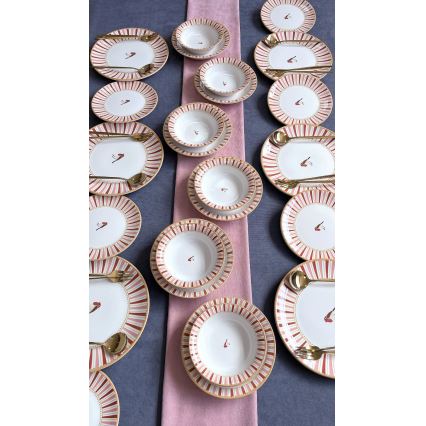 Servizio da tavola 24 pezzi, bianco/rosso/oro, in ceramica