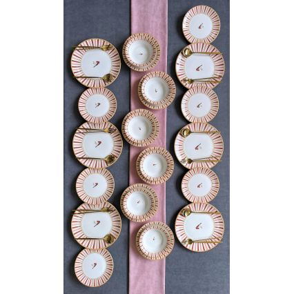 Servizio da tavola 24 pezzi, bianco/rosso/oro, in ceramica