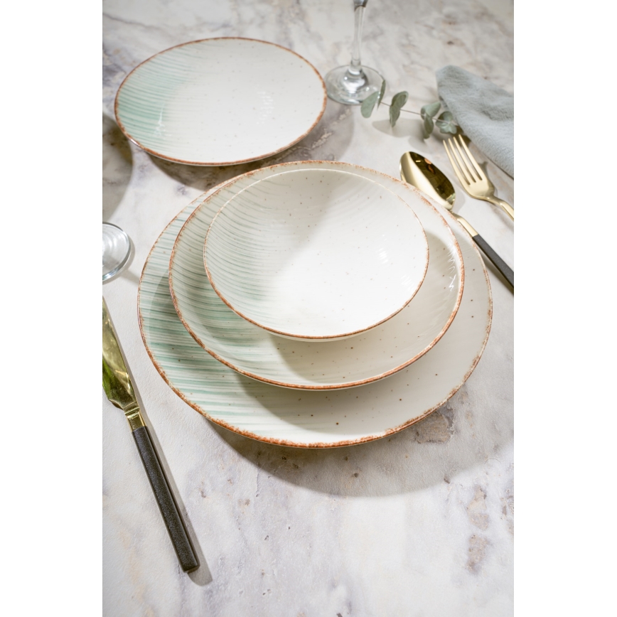 Servizio da tavola 24 pezzi, bianco/verde, in porcellana