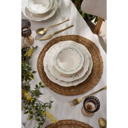 Servizio da tavola 24 pezzi, bianco/verde, in porcellana