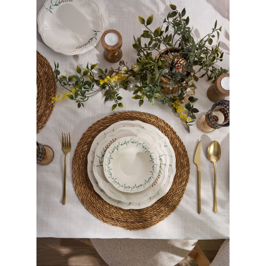 Servizio da tavola 24 pezzi, bianco/verde, in porcellana