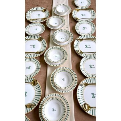 Servizio da tavola 24 pezzi, bianco/verde/oro, in ceramica