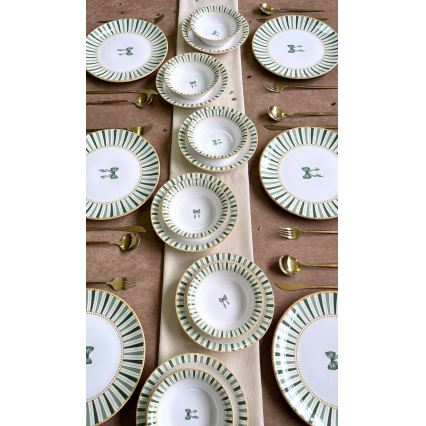 Servizio da tavola 24 pezzi, bianco/verde/oro, in ceramica