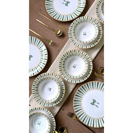 Servizio da tavola 24 pezzi, bianco/verde/oro, in ceramica
