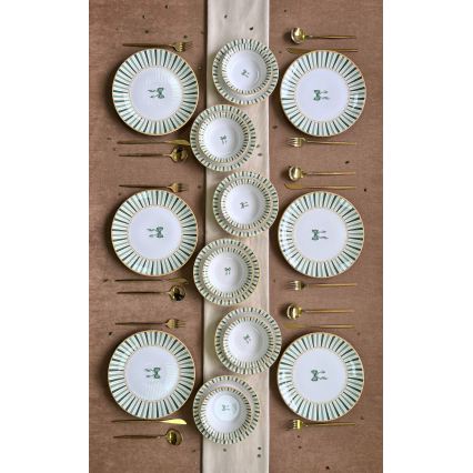 Servizio da tavola 24 pezzi, bianco/verde/oro, in ceramica