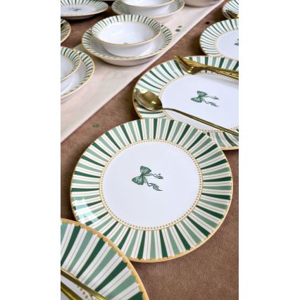 Servizio da tavola 24 pezzi, bianco/verde/oro, in ceramica