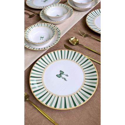 Servizio da tavola 24 pezzi, bianco/verde/oro, in ceramica