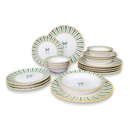 Servizio da tavola 24 pezzi, bianco/verde/oro, in ceramica