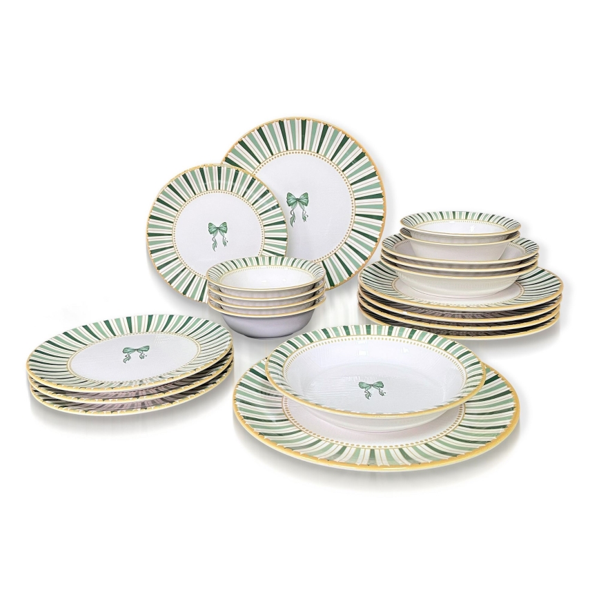 Servizio da tavola 24 pezzi, bianco/verde/oro, in ceramica