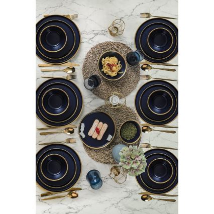 Servizio da tavola 24 pezzi blu/oro in ceramica