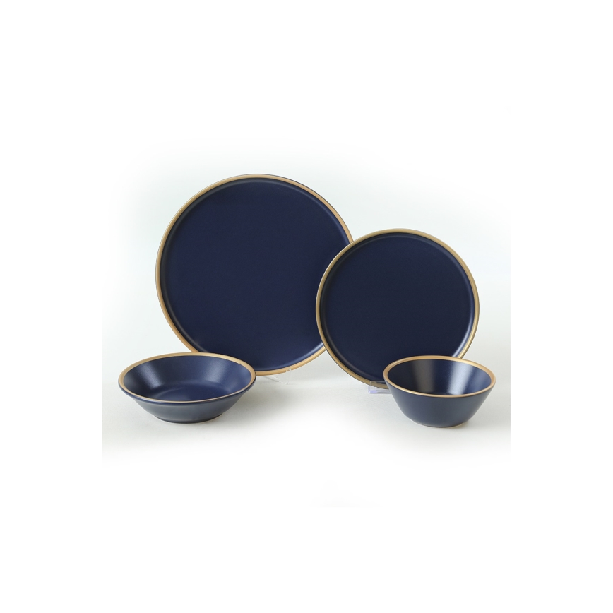 Servizio da tavola 24 pezzi blu/oro in ceramica