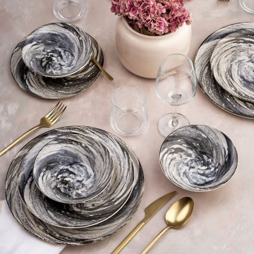 Servizio da tavola 24 pezzi in ceramica, nero/beige