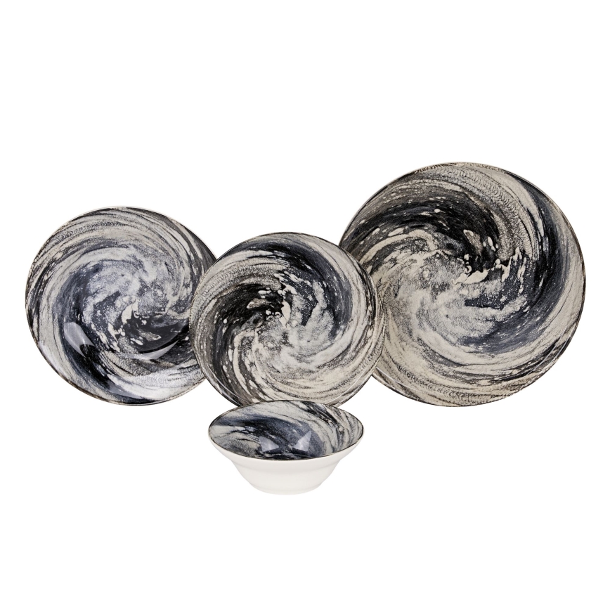 Servizio da tavola 24 pezzi in ceramica, nero/beige