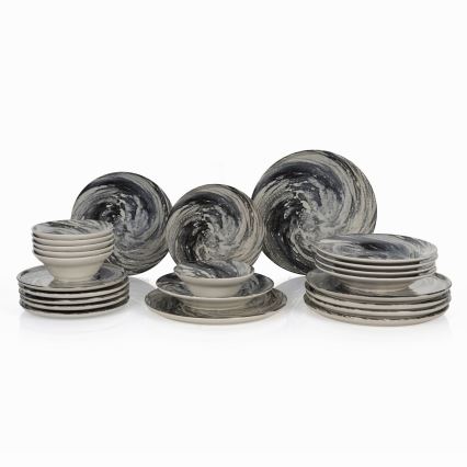 Servizio da tavola 24 pezzi in ceramica, nero/beige