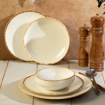 Servizio da tavola 24 pezzi in porcellana, bianco/beige