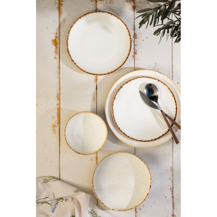 Servizio da tavola 24 pezzi in porcellana, bianco/beige