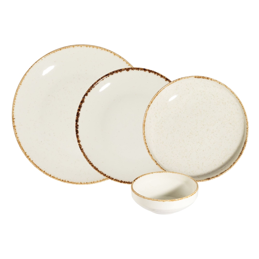 Servizio da tavola 24 pezzi in porcellana, bianco/beige