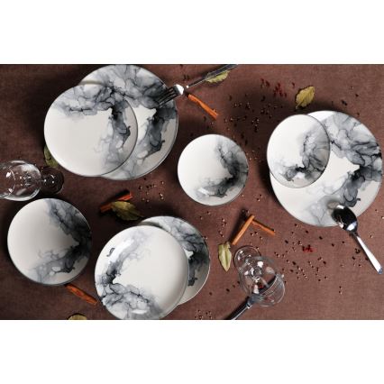 Servizio da tavola 24 pezzi in porcellana, bianco/nero