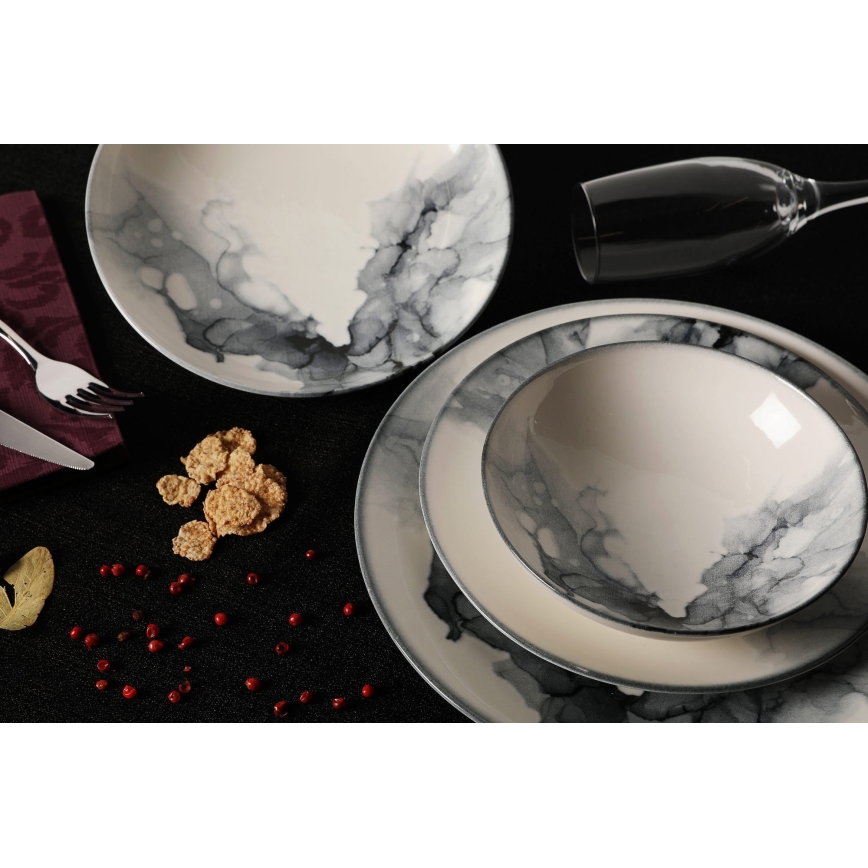 Servizio da tavola 24 pezzi in porcellana, bianco/nero