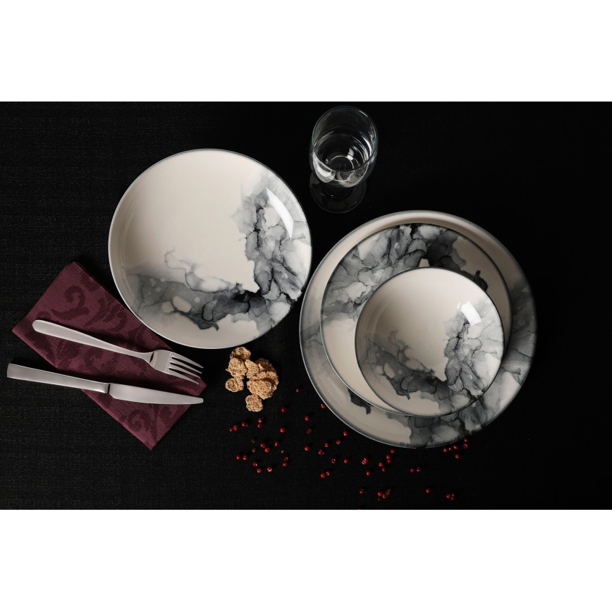 Servizio da tavola 24 pezzi in porcellana, bianco/nero