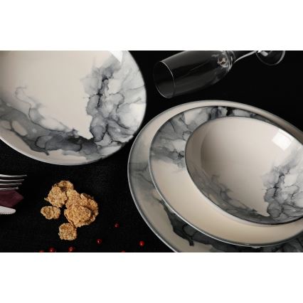 Servizio da tavola 24 pezzi in porcellana, bianco/nero