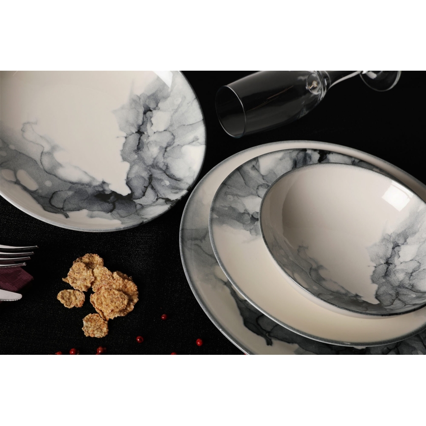 Servizio da tavola 24 pezzi in porcellana, bianco/nero