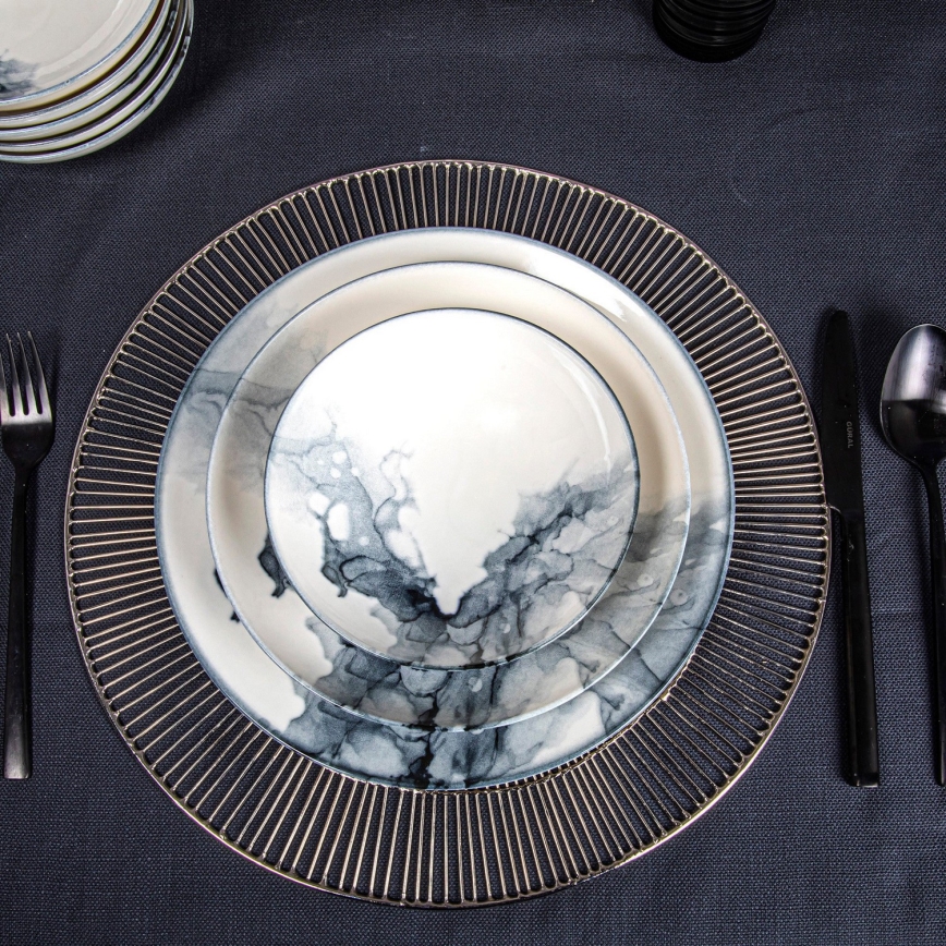 Servizio da tavola 24 pezzi in porcellana, bianco/nero