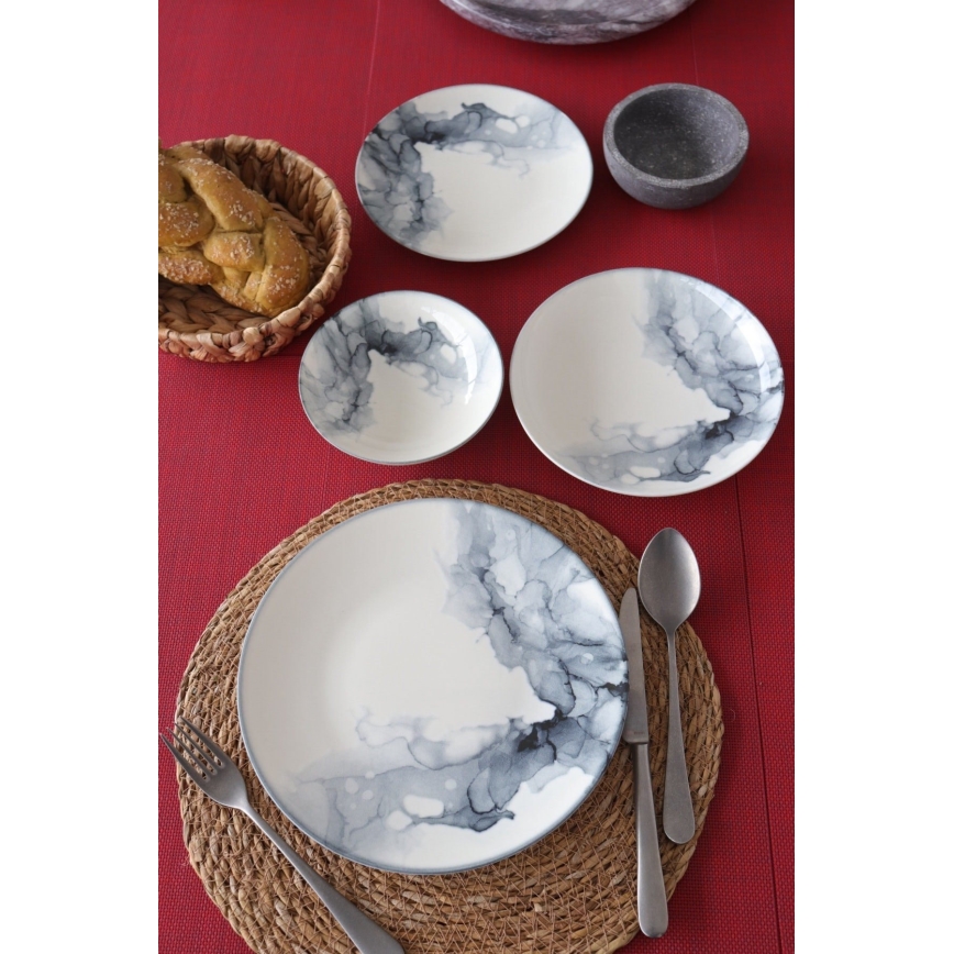 Servizio da tavola 24 pezzi in porcellana, bianco/nero