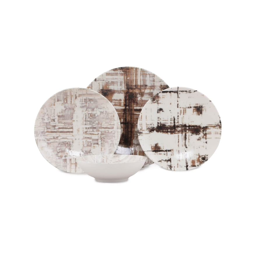 Servizio da tavola 24 pezzi marrone/bianco/porcellana