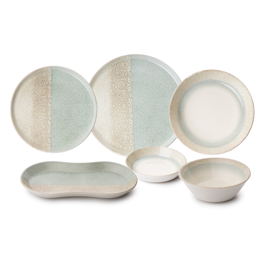 Servizio da tavola 27 pezzi beige/verde in porcellana