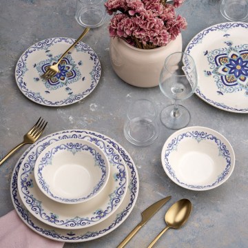 Servizio da tavola in ceramica, 24 pezzi, bianco/blu