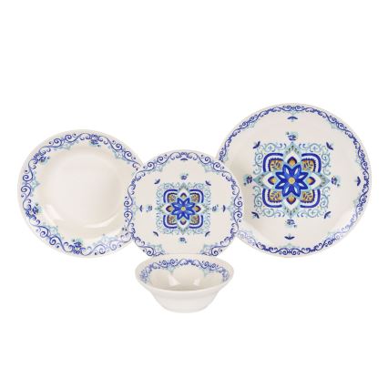 Servizio da tavola in ceramica, 24 pezzi, bianco/blu