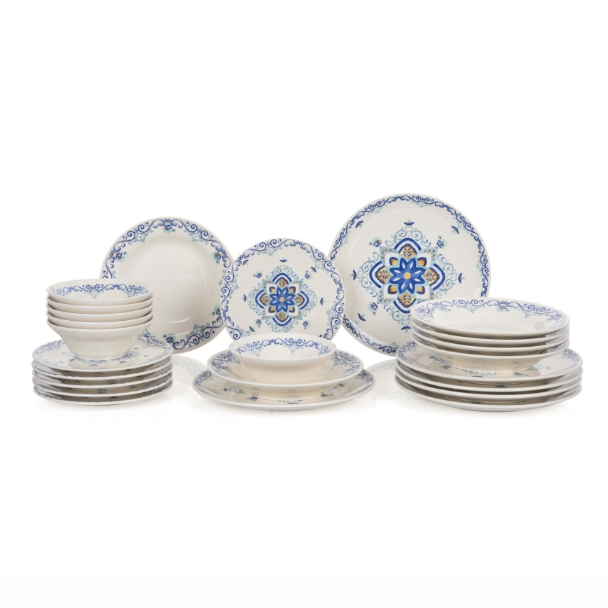 Servizio da tavola in ceramica, 24 pezzi, bianco/blu