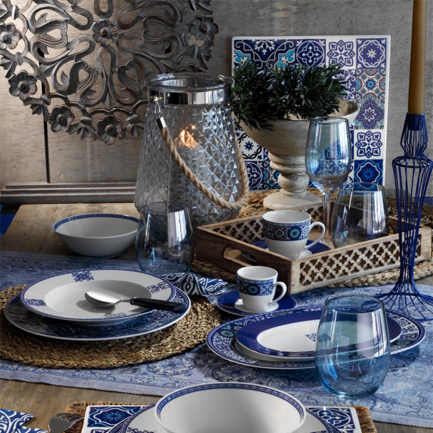 Servizio da tavola in porcellana, 24 pezzi, blu