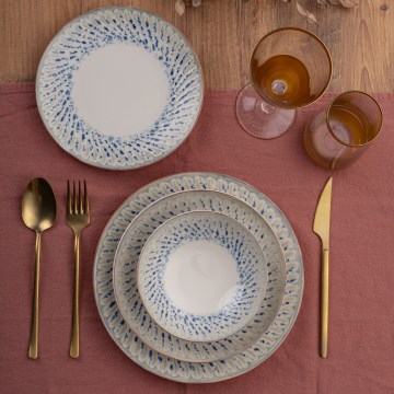 Elama Gia – Set Di Stoviglie In Gres 24 Pezzi, Servizio Da Tavola Per 6 Persone, Colore Azzurro, Lavabile In Lavastoviglie
