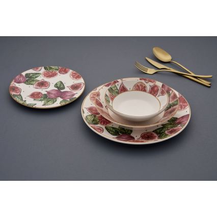 Servizio di piatti 24 pezzi, rosso/bianco/verde, in ceramica