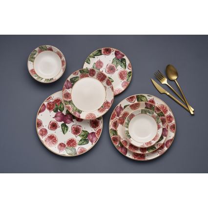 Servizio di piatti 24 pezzi, rosso/bianco/verde, in ceramica