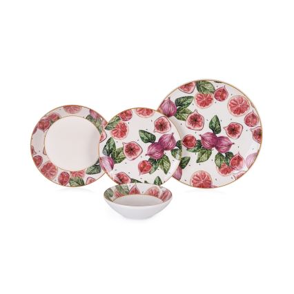Servizio di piatti 24 pezzi, rosso/bianco/verde, in ceramica