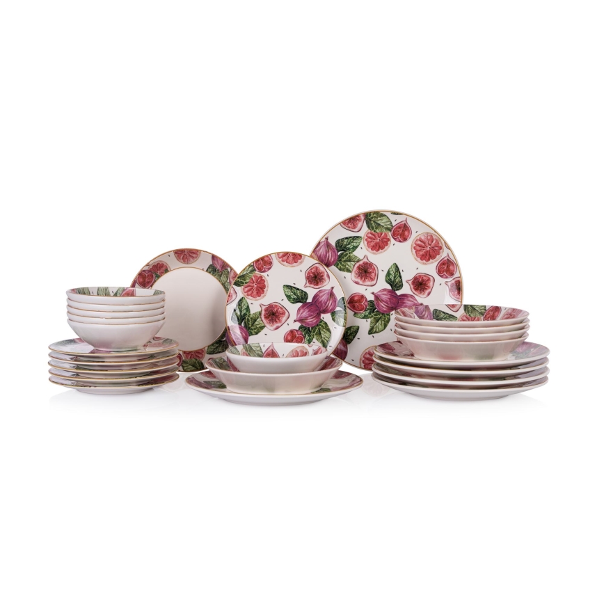 Servizio di piatti 24 pezzi, rosso/bianco/verde, in ceramica