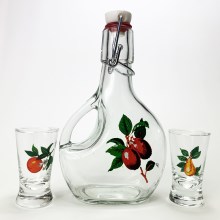 Set  1x Bottiglia grande + 2x bicchiere per shot limpido con motivo di frutta