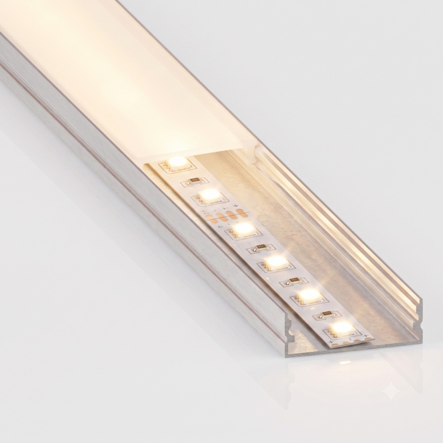 KIT 1x striscia LED con sensore di movimento FLEX LED/3,6 W/4xAA 2 m + 2x profili da incasso da 1 m argento/bianco
