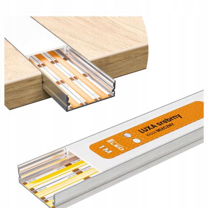 KIT 1x striscia LED con sensore di movimento FLEX LED/3,6 W/4xAA 2 m + 2x profili da incasso da 1 m argento/bianco