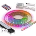 SET 1x striscia LED RGBW dimmerabile DIGITAL LED/16,5W/230V 5 m + 5x profilo da incasso 1 m nero/bianco + telecomando