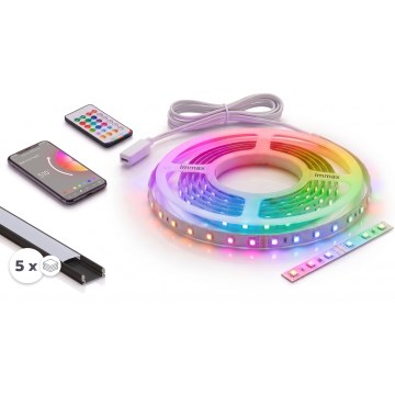 Set 1x striscia LED RGBW dimmerabile NEO LITE MUSIC LED/24W/230V 5 m IP65 Wi-Fi Tuya + 5x profili da incasso da 1 m nero/bianco + telecomando