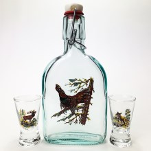 Set 1x vetro bottiglia e 2x bicchiere per shot limpido con motivo animale