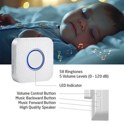 SET 2x Campanello wireless con spina integrata cinetico 230V bianco