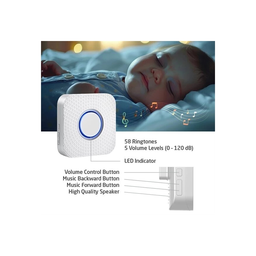 SET 2x Campanello wireless con spina integrata cinetico 230V bianco